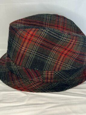 Target Fedora Hat Men's Tweed Gray Red Plaid Short Brim Wool blend Medium Large